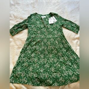 Ba&sh Vlada Green Floral Print 3/4 Sleeve Lightweight Mini Sundress Boxy Shift